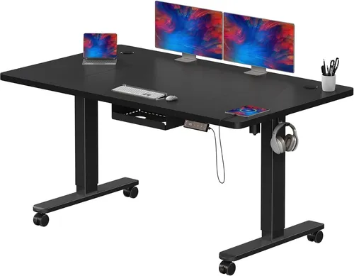 Elektrischer Höhenverstellbarer Schreibtisch 140x80 cm – Modernes Design - Höhenverstellbarer Stehschreibtisch mit automatischer Einstellung. Ideal für komfortables Arbeiten im Homeoffice oder Kinderzimmer. Stilvolles, mattes Finish in Beige.