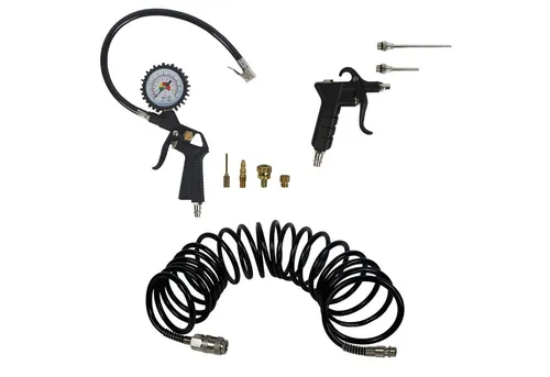 siwitec Kompressor Zubehör-Set: 5 m Druckluftschlauch und Druckluftpistole - Druckluftgeräte für vielseitige Anwendungen, inklusive ergonomischer Druckluftpistole und Reifenfüller mit Adaptern – ideal zum Aufblasen und Füllen.