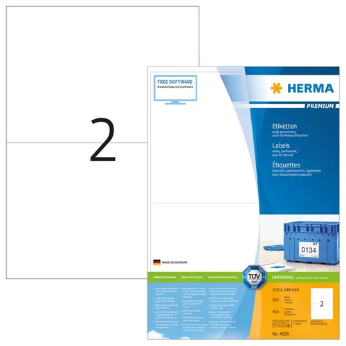 HERMA Etiketten 4628 - Vielzweck-Etiketten in Weiß - Universaletiketten in der Größe 210 x 148 mm, ideal für DHL Online Frankierung, hergestellt in Deutschland.
