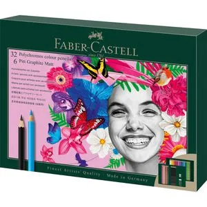 Faber-Castell Polychromos 32er Buntstifte Set - Schreibutensilien, 32 leuchtende Farben mit bruchfesten 3,8-mm-Minen, inklusive 6 Bleistiften, Radiergummi und Anspitzer – perfekt für kreative Künstler!