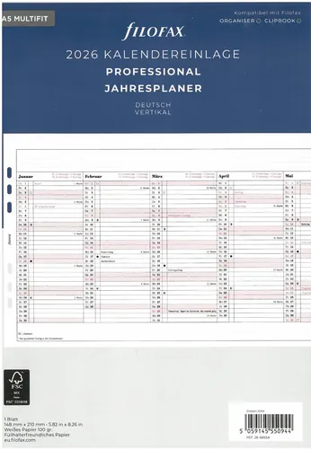 Filofax Kalendereinlage DIN A5 Jahresplaner deutsch 2026 Art. Nr. 26-68554