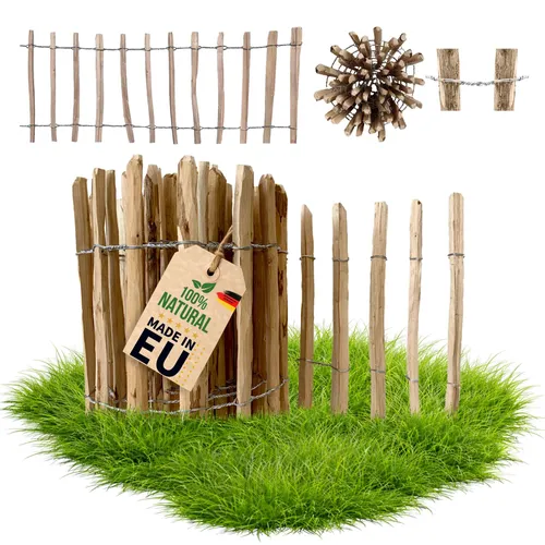 Floranica Staketenzaun aus Haselnuss - 10m lang, 60cm hoch - Dekorative Zäune aus 100% biologisch abbaubarem Haselnussholz, ideal für vielseitige Gartengestaltung und umweltfreundlich, handgefertigt ohne chemische Zusätze.