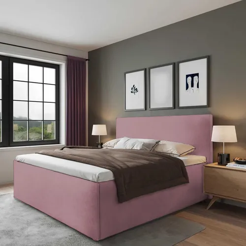 Halmon Schlafkomfort Polsterbett Gent, Rosa, 100x200 cm - Modernes Polsterbett Gent aus hochwertigem Polyester, bietet unvergleichlichen Schlafkomfort und ist in 8 Farben erhältlich - Made in Germany für höchste Qualität.
