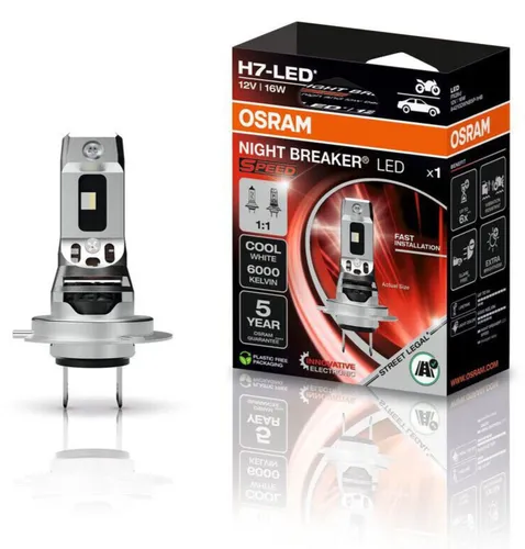OSRAM H7 NIGHT BREAKER LED - StVZO-konforme Motorrad-Nachrüstlampe - Autobeleuchtungen: CAN-Bus-kompatibel und strassenzugelassen, ideal für Abblend- und Fernlicht mit 6000K Lichtfarbe für optimale Sicht.