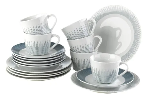 Home4You Kaffeeservice 18-tlg. für 6 Personen - Elegantes Porzellan-Kaffeeservice in Blau und Weiß mit graphischem Muster, spülmaschinengeeignet für müheloses Reinigen und ideal für festliche Anlässe.