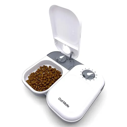 Cat Mate C200 Futterautomat für 2 Mahlzeiten - Automatisierter Futterspender für Katzen, ideal für flexible Fütterungspläne mit 48-Stunden-Timer und Eisbeutel für frische Mahlzeiten.