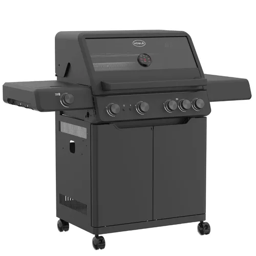 Rösle Gasgrill ALLFLAME Hero 4 - Schwarz - Premium Gasgrill mit 4 HEATSPIRE-Brennern, großem Glaseinsatz für optimalen Einblick und emaillierten Gusseisenrosten für perfektes Branding. Ideal für Grillliebhaber!