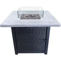 Teamson Home Gas-Feuerstellen-Tischheizung für den Garten - Quadratische 84 cm Gas-Feuerstelle für den Außenbereich, mit einstellbaren Flammen und robustem Rattan-Finish für Langlebigkeit und einfache Reinigung.