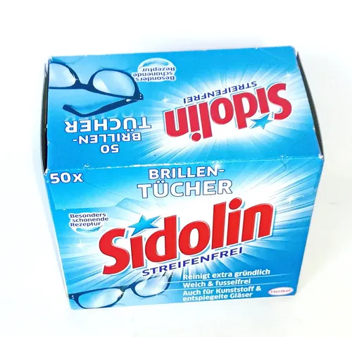 Henkel Sidolin Brillenputztücher – 50 Stück für streifenfreies Reinigen - Haushaltsreinigungsmittel für Brillen, schonende Reinigung mit Aktiv-Fettlöser für Gläser und Gestelle, ideal für schwer zugängliche Stellen.