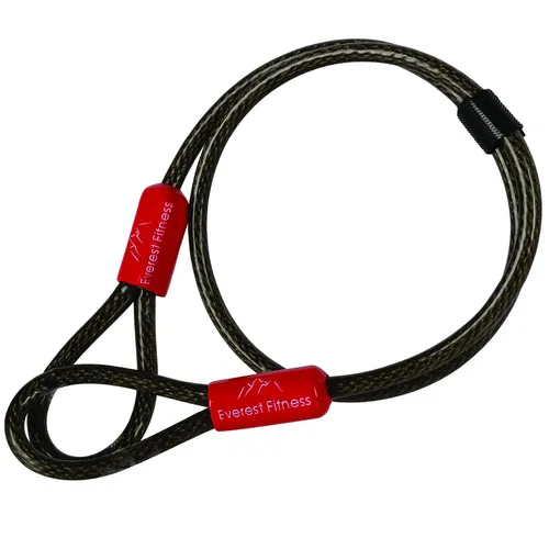 EVEREST FITNESS Schlaufenkabel 76cm x 6mm - Kabelschloss schwarz - Universal Stahlseil - Drahtseil mit Ösen ummantelt - Sicherheitskabel für Fahrradschloss lang, Fahrradanhänger, Motorrad, Gartenmöbel