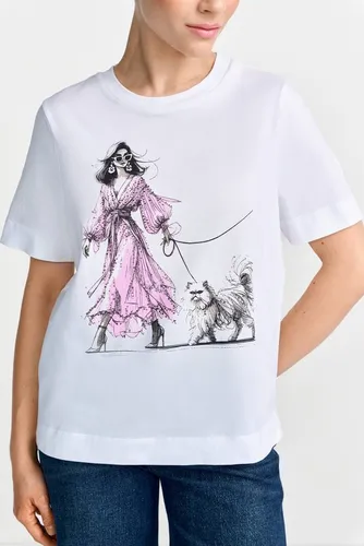 RICHROYAL T-Shirt mit großem Frontmotiv mit Glitzersteinchen, aus reiner Baumwolle