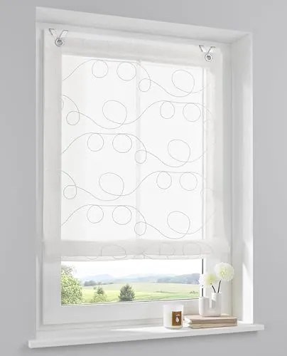 Raffrollo Jasmin Stick Creme/Weiß/Beige 100x130 cm - Raffrollo für stilvolle Fensterdekoration, lichtfilternd und halbtransparent, mit einfacher Montage ohne Bohren. Ideal für Küche, Wohnzimmer und Schlafzimmer.
