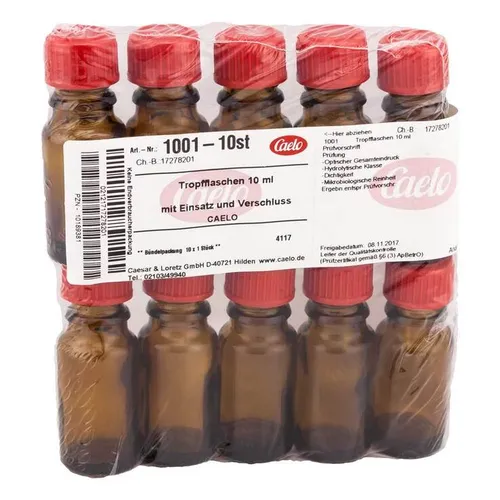 Tropfflasche 10 ml mit Einsatz + Verschluß braun Flaschen Inhalt: 10 St
