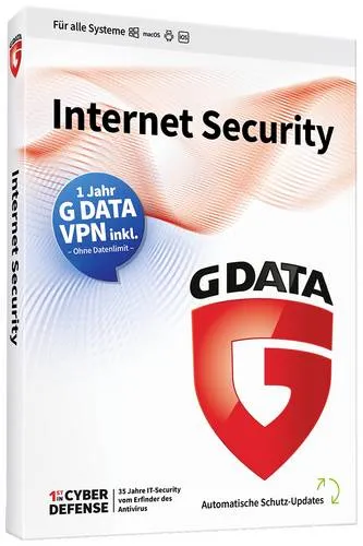 G-Data Antivirensoftware Internet Security mit VPN - 3 Geräte, 1 Jahr - Games: Umfassender Virenschutz mit Echtzeit-Schutz, VPN für anonymes Surfen und Kindersicherung für sichere Online-Aktivitäten.