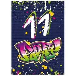 JUNAPACK Einladungskarten Graffiti zum Kindergeburtstag Mädchen Jungen Einladungen neon, Einladungskarten zum 11. Geburtstag mit Graffiti Motiv