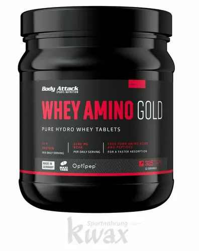 Body Attack Whey Amino Gold - 325 Tabletten - Sportnahrung mit hochwertigen Aminosäuren, ideal für Muskelaufbau und Regeneration. Enthält wertvolles Molkeprotein für optimale Proteinversorgung.