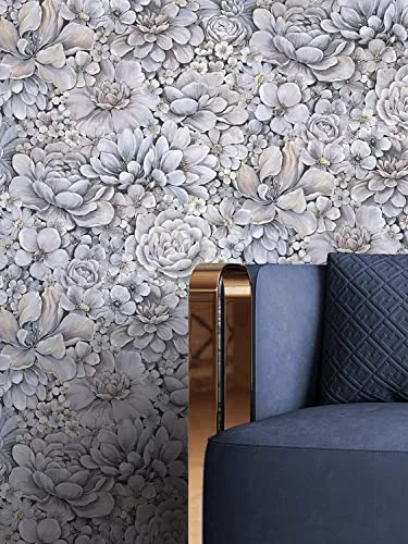 NEWROOM Tapete Blau Vliestapete Blumen - Vintage Floral Flieder Schwarz Rosen Blätter Blumentapete Modern inkl. Tapezier-Ratgeber