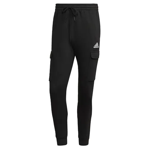 adidas Herren Essentials Fleece Regular Tapered Cargo Pants, Black / White, S