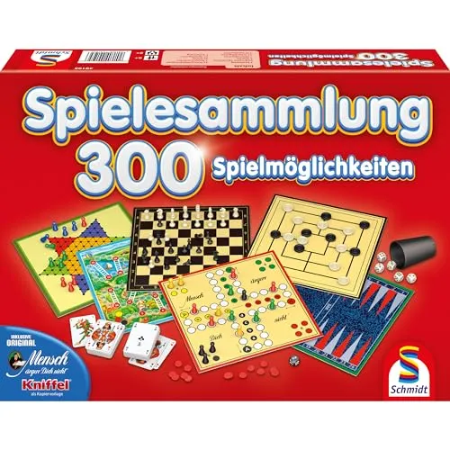 Schmidt Spiele 49195 300er Spielesammlung - Gesellschaftsspiele mit 300 Spielen, darunter Klassiker wie Mensch ärgere Dich nicht und Schach – ideal für Spielspaß mit Familie und Freunden!