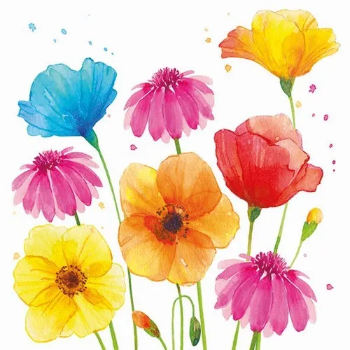 Servietten Colourful Summer Flowers Blumen Gemalt Wiese Garten Natur 33x33cm 20