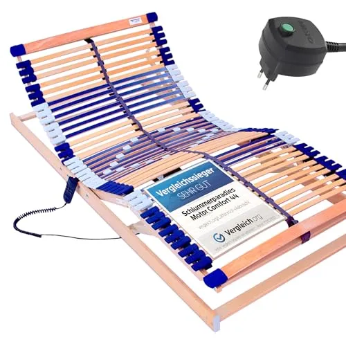 Elektrischer Lattenrost 100% BUCHE - Komfortabel verstellbar - Lattenrost aus 100% Buchenholz mit stufenlos verstellbarem Kopf- und Fußteil, ideal für erholsamen Schlaf. 7 Zonen System mit Schulterfräsung, extrem stabil bis 180 kg.