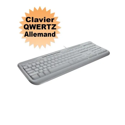 Microsoft Wired 600 QWERTZ Tastatur PC Deutsch USB Grau - Standard Tastatur mit komfortabler Tastenanordnung, ideal für Büro und Home Office, Plug-and-Play Anschluss über USB.