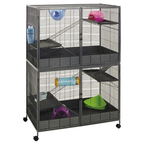 SAVIC Nagerheim Suite Royal XL - Flexibles Kleintierparadies - Kleintierkäfige, zwei Etagen und wandelbar in zwei Käfige, ideal für Frettchen, Chinchillas und mehr - viel Platz und einfache Reinigung durch große Türen!