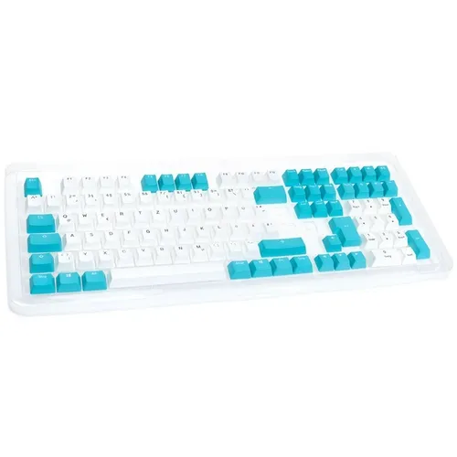 Ducky Keycap Set, PBT, ISO (DE) - Weiß/Blaut - Hochwertige 109 Keycaps aus PBT im deutschen Layout, in elegantem Weiß und Tiffany-Blau, passend für Cherry MX und kompatible Switches, ideal für individuelle Tastatur-Upgrades.