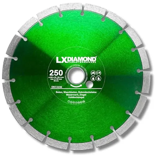 LXDIAMOND Diamant-Trennscheibe 250mm x 25,4mm - für Schneidetische, Brückensägen - Diamantscheibe zum Trennen von Stein, Beton, Ziegel, Mauerwerk - 250 mm Steinscheibe in Profi Qualität