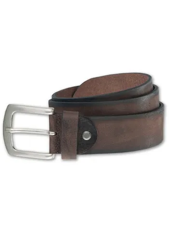Rustikaler Ledergürtel im Jeanslook - Gr. 85, dunkelbraun - Gürtel von BERND GÖTZ im lässigen Look, stufenweise verstellbar und strapazierfähig. Ideal für schicke und legere Outfits mit einer Breite von 4 cm.