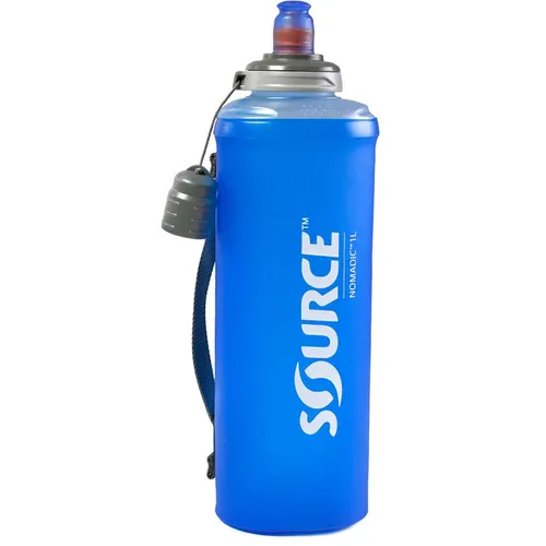 Source Faltflasche 2L blau - Faltbare Trinkflasche aus leichtem, spülmaschinenfestem Material, ideal für unterwegs mit praktischem Textilgriff für einfachen Transport.