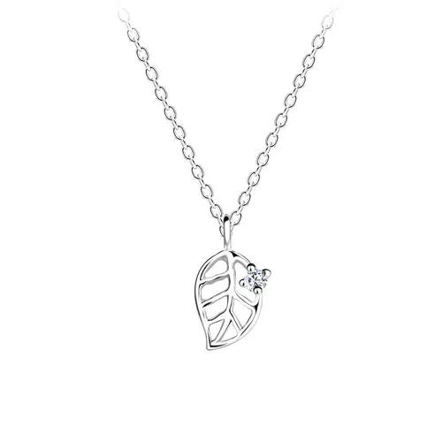 Kette Blatt Sterling Silber 925 Zirkonia Stein Damen Halskette 45 cm Geschenk
