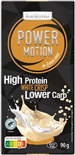 frankonia CHOCOLAT POWER MOTION ohne Zuckerzusatz - High Protein Low Carb White Crisp Chocolate, 90 g
