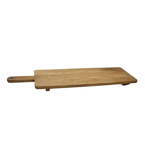 XXL Mango Servier Brett mit Griff - 100 x 30 cm - Servierbrett aus massivem Mango Holz, lebensmittelecht und rustikal, ideal für Käse, Wurst oder Tapas mit praktischen Tragegriff und Anti-Rutsch-Pads.