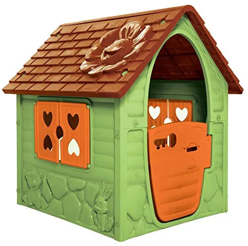Dohany Spielhaus grün - Kinderspielhaus für Garten und Indoor - Freistehendes Spielhaus von Dohany, ideal für kleine Hausbesitzer. Mit Türe, Fenstern und Holz- sowie Steinoptik - perfekt für drinnen und draußen!