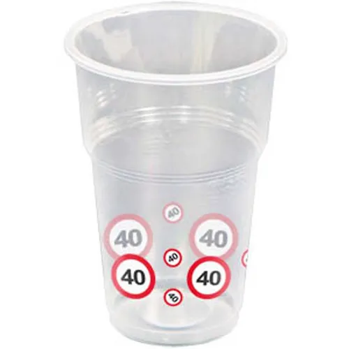 NET TOYS 40. Geburtstag Becher Verkehrsschilder 350 ml Kunststoffbecher Partybecher Mehrwegbecher Plastikbecher Kunststoffbecher Plastikgeschirr Trinkbecher Geburtstagsbecher