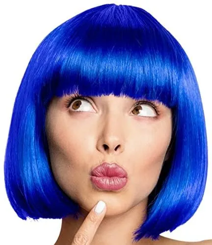 – Bob Perücke für Damen & Herren Blau – Kurzhaarperücke Pagenkopf, Cabaret & ...