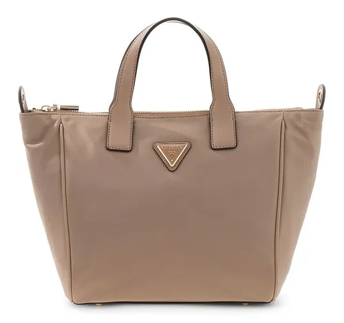 GUESS Tote Handtasche Taupe - Elegante GUESS Tote Handtasche in Taupe, ideal für jeden Anlass. Geräumiges Hauptfach mit praktischem Zipper und abnehmbarem Schulterriemen für vielseitigen Tragekomfort.