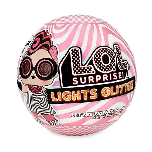 L.O.L. Surprise!-Light Glitter Ball 8 Davon 1 Puppe mit Pailletten, 8 cm, phosphoreszierend, Schwarze Lampe, zufällige Modelle, zum Sammeln inklusive Batterien, Spielzeug für Kinder ab 3 Jahren LLUB4