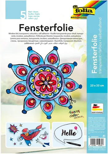 folia 450230 5 - Farblose selbsthaftende Fensterfolie, 5 Bogen 23 x 33 cm, perfekt für kreative Fensterbilder und Window Color