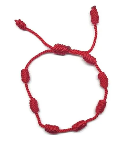 MYSTIC JEWELS by Dalia – Armband Kabbalah – Kordel, 7 Knoten aus rotem Draht – Unisex – verstellbar – Schutz vor bösen Augen, Glück – Good Luck