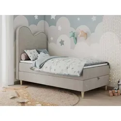 Boxspringbett FLOW 90x180cm für Kinder - Beige mit Matratze - Komfortables Einzelbett mit 7-Zonen-Taschenfederkernmatratze und praktischem Bettkasten. Ideal für einen erholsamen Schlaf und optimalen Komfort.