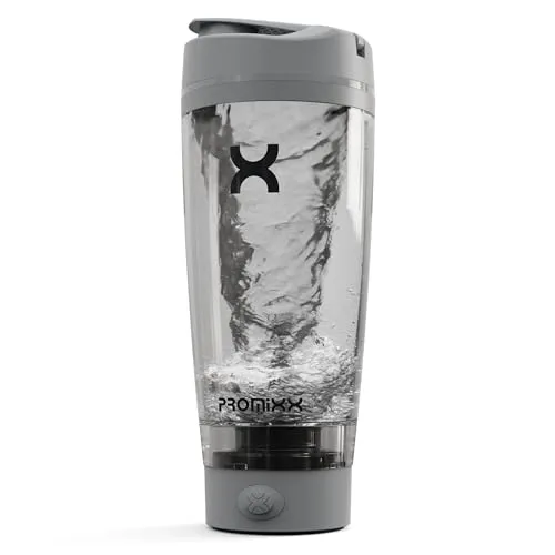 Promixx PRO Shaker Flasche – wiederaufladbar, leistungsstark für glatte Protein-Shakes, inklusive Nahrungsergänzungsaufbewahrung, BPA-frei, 600ml, Kühles Grau
