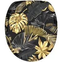 Sanilo WC-Sitz Golden Leaves mit Absenkautomatik - Toilettendeckel mit SoftClose-Funktion, elegante schwarz/goldfarbene Blätter-Optik und hohe Belastbarkeit für langlebigen Komfort.