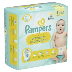Pampers Premium Protection New Baby Gr.1 Windeln 2-5kg - Hochwertige Windeln in Größe 1 für Neugeborene (2-5kg). DOPPELTER SCHUTZ für optimalen Hautkomfort und zuverlässigen Auslaufschutz. Ideal für empfindliche Babyhaut.