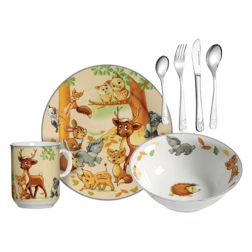 Ritzenhoff & Breker WALDTIERE Kindergeschirr Set mit Besteck - Kinderbesteck Set mit drolligen Waldtier-Motiven, spülmaschinengeeignet und perfekt für den Alltag Ihres Kindes. Ideal, um Essen zum Vergnügen zu machen!