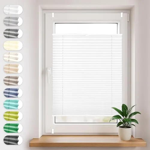 Sonello Plissee Klemmfix ohne Bohren 45cm x 120cm Weiß Faltrollo Plisseerollo Jalousie für Tür & Fenster Blickdicht Sichtschutz Sonnenschutz Fertifplissee Rollo