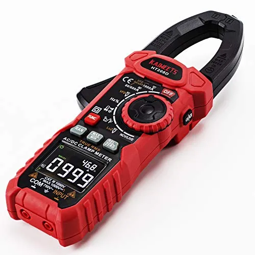 KAIWEETS HT208D Stromzange 1000A True-RMS - Präzises Zangenmultimeter für AC/DC-Strommessung bis 1000A. Ideal für den professionellen Einsatz in Laboren und Haushalten mit praktischen Zusatzfunktionen wie NCV-Erkennung und LED-Taschenlampe.