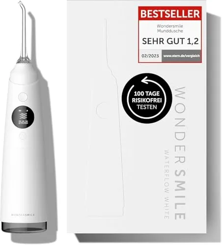 Wondersmile Munddusche PRO - Testsieger 2024 - Mundduschen für optimale Zahn- & Zahnfleischpflege mit SmoothFlow-Technologie, 5 Reinigungsmodi und 30 Tage Akkulaufzeit.