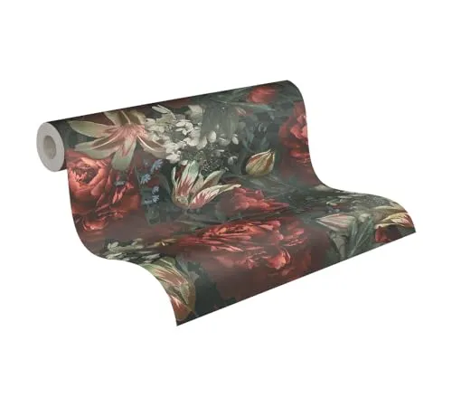 Vliestapete A.S. CRÉATION "PintWalls Rosen Floral", rot-grün, 0,53m x 10,05m - Hochwertige Vliestapete mit floralem Motiv für eine stilvolle Wandgestaltung. Leichte Verarbeitung dank unkomplizierter Anbringung – perfekt für jeden Raum!